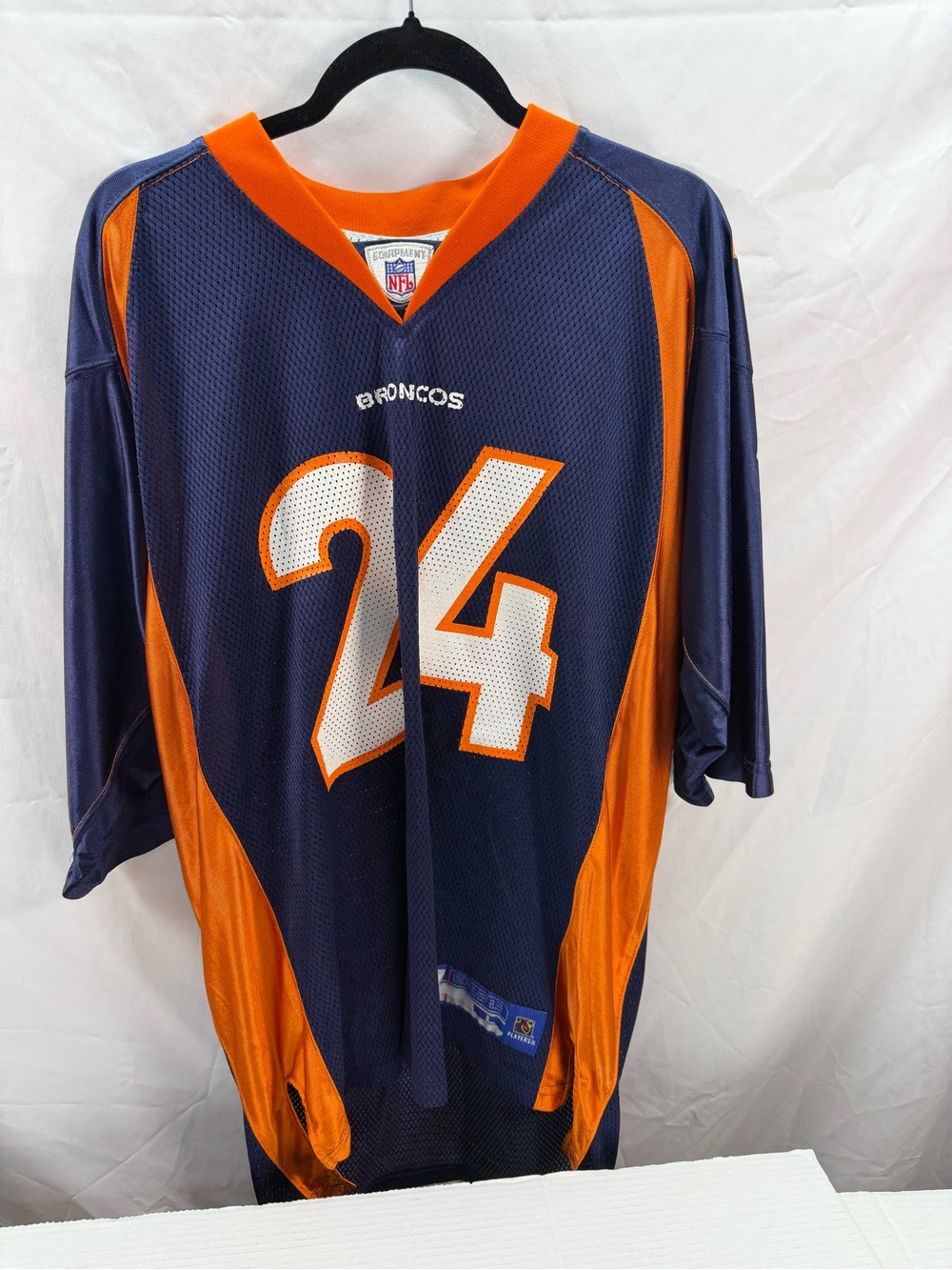 REEBOK NFL EQUIPMENT DENVER BRONCOS BAILEY #24 MENS JERSEY L BLUE/ORANGE Size L